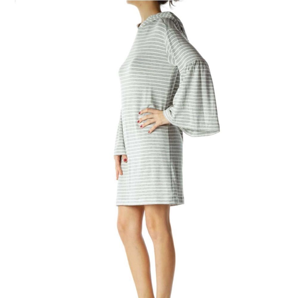 Lou & Grey Gray White Striped wide sleeves Jersey-Knit casual Dress with Hood